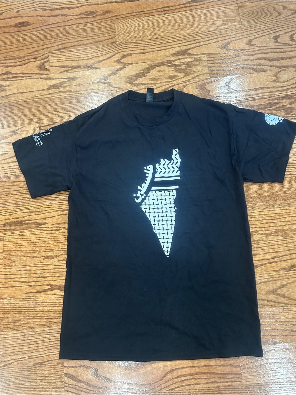 Black Graphic Men’s T-Shirt with White Palestine Design
